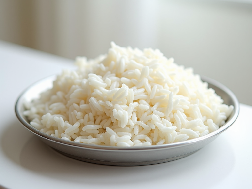 Plain cooked white rice in a bowl